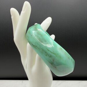 Vintage Green Marbled Resin Bangle Bracelet 7.75" Retro Statement Jewelry